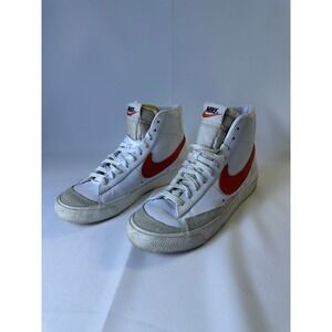 Nike Blazer Mid 77 Vintage High Top Sneakers Red‎ Swoosh White Shoes US 6 Mens